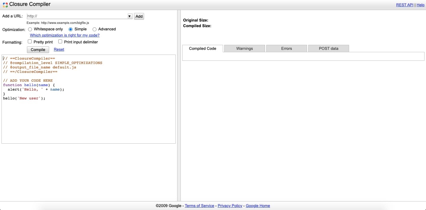 Minifying CSS and JavaScript files with the Closure Compiler Service to improve latency